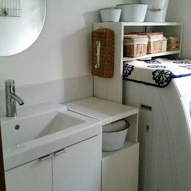 バス/トイレ/漆喰塗り壁/収納DIY /IKEAの洗面台/棚DIY&hellip;などのインテリア実例 20150227 170334