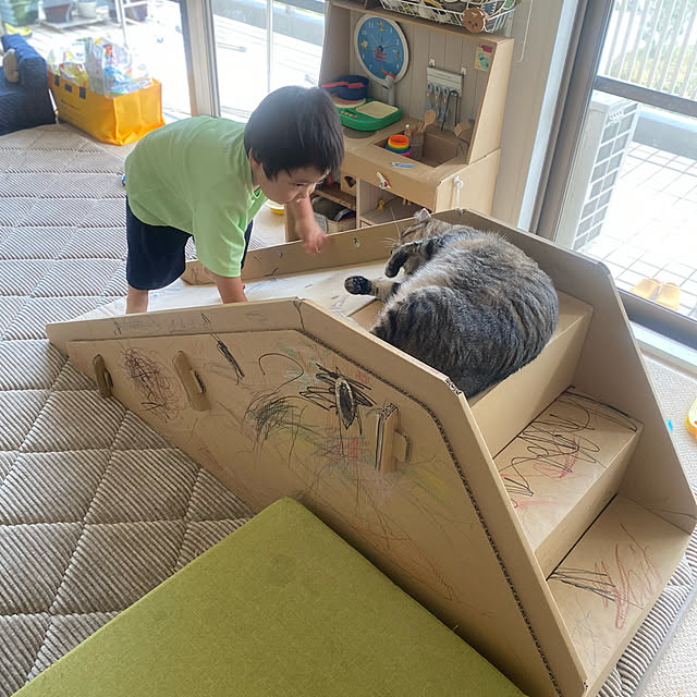 写真付きレビュー Punnyほいく すべり台 大きい 大 キッズ 子ども 大人も乗れる 耐荷重 ダンボール 遊具 大型 ロング 長い 日本製 段ボール キット 組立て 子供 おもちゃ ギフト 孫 プレゼント 室内 運動 工作 すべりだい 遊び 託児 誕生日 トミタパックス 幼児 小学生