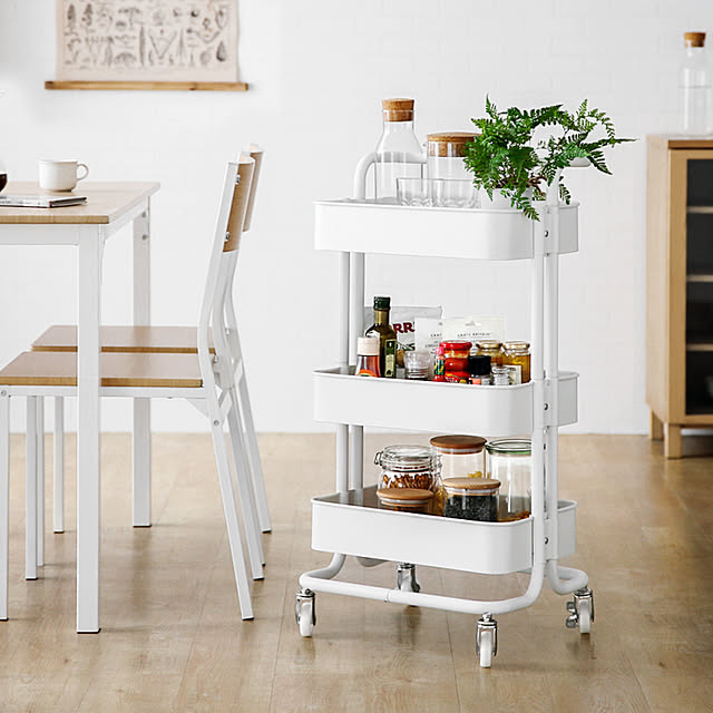 キッチンワゴン キャスター付き 3段 送料無料 収納ラック ラックワゴン 収納ワゴン スリムワゴン バスケットワゴン キャスターワゴン カートワゴン スチールラック バスケットトローリー 北欧 おしゃれのレビュー クチコミとして参考になる投稿1枚