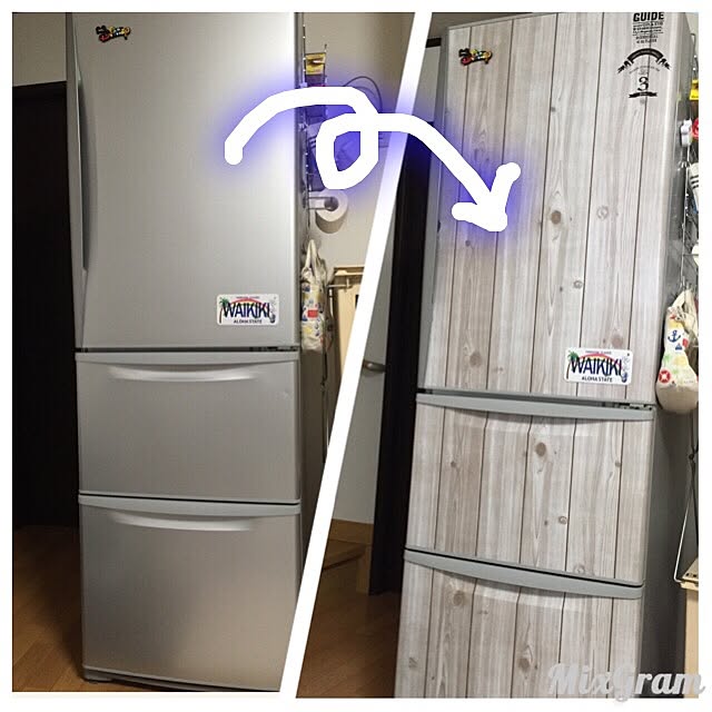 キッチン 冷蔵庫リメイク ウォールステッカー キャンドゥー 板壁風リメイクシート などのインテリア実例 16 02 22 16 25 51 Roomclip ルームクリップ