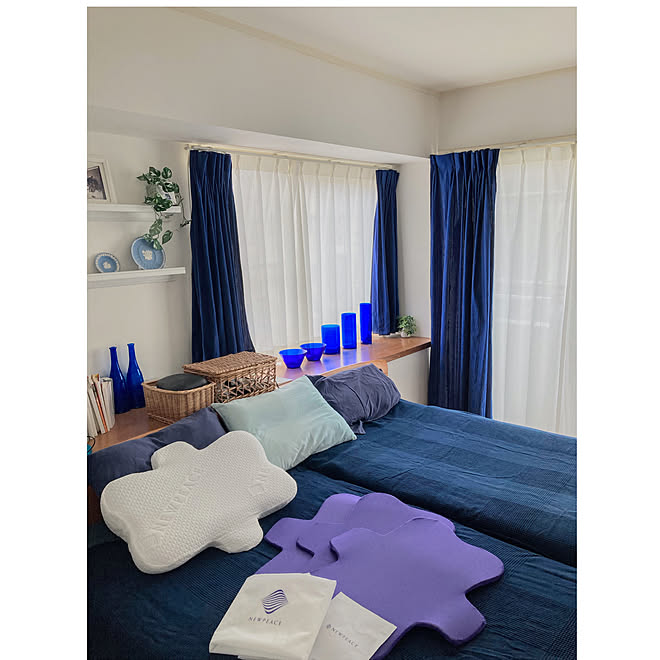 青い寝室/ブルーインテリア/ねこと暮らす/IKEA ベッドカバー/IKEA...などのインテリア実例 - 2023-06-13 20:18:01