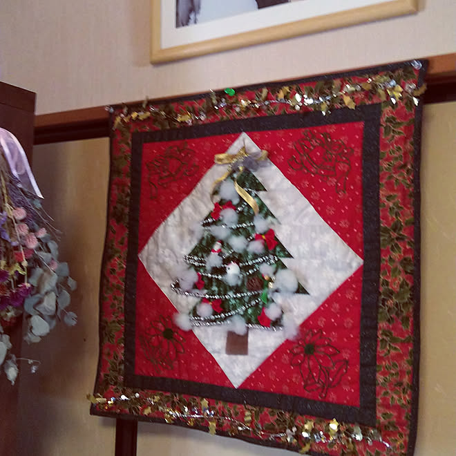 ハンドメイド　パッチワークキルト　タペストリー　クリスマス調 パッチワークキルトタペストリー【クリスマス】・ハンドメイド