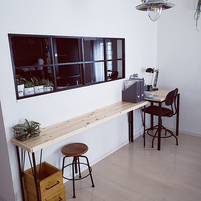 机/カウンターテーブル DIY/シンプル/モノトーン×ウッド/IKEA