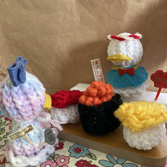 毛糸deリリアン 手作りピック ハンドメイド お弁当ピック いくら軍艦 などのインテリア実例 22 04 21 12 10 53 Roomclip ルームクリップ