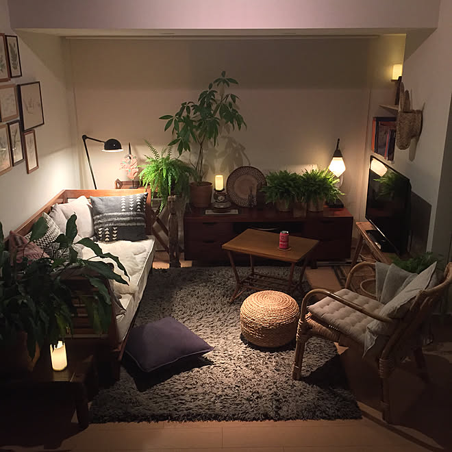 リビング/間接照明/一人暮らし/バリ/アフリカンバスケット...などの