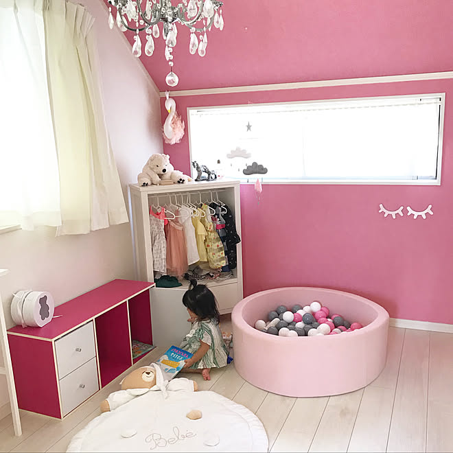 部屋全体 アクセントクロス ピンク 子供部屋女の子 子供部屋作り などのインテリア実例 18 09 21 17 14 52 Roomclip ルームクリップ