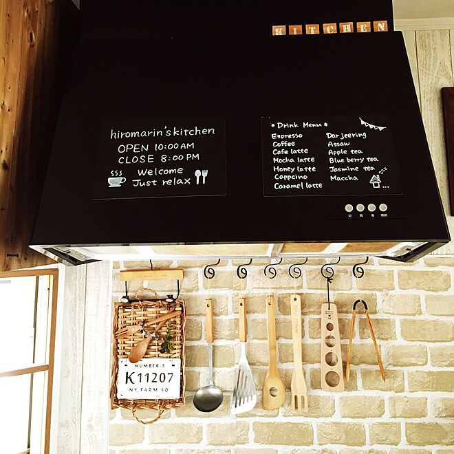 キッチン/黒板/キッチンツール/板壁風壁紙/cafe風...などのインテリア実例 - 2016-01-06 09:05:26