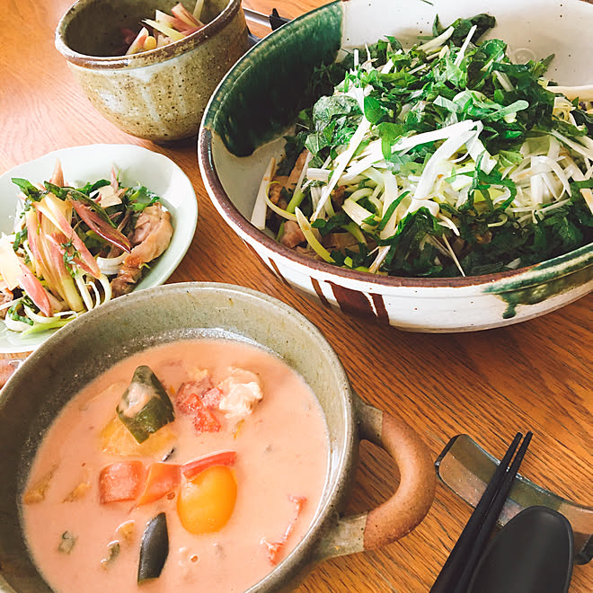 作り置きおかず/播州名物ひねポン/トマト缶スープ/器のある暮らし/机...などのインテリア実例 - 2020-07-02 15:47:53