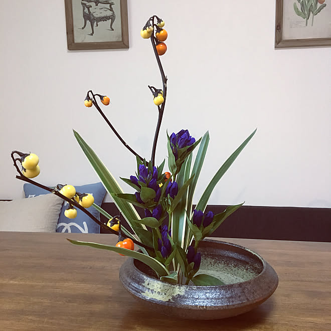 桔梗ラン リンドウ 花ナス 生け花 ナチュラルインテリア などのインテリア実例 17 08 12 16 35 04 Roomclip ルームクリップ