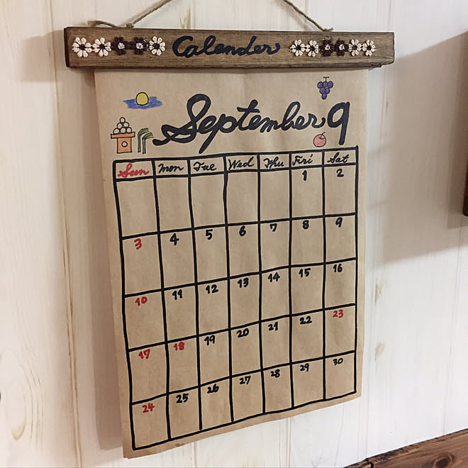 壁 天井 カレンダーホルダーdiy 手書きカレンダー ヘイヘイホー部 フリーハンド などのインテリア実例 17 09 01 13 05 39 Roomclip ルームクリップ