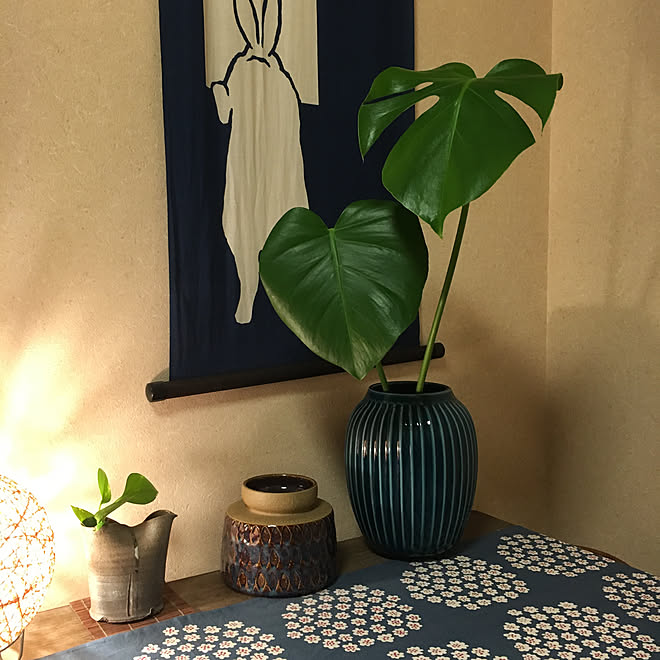 和室 手ぬぐいタペストリー 桐たんす スーホルム花瓶 モンステラ水挿し などのインテリア実例 17 10 30 18 04 10 Roomclip ルームクリップ