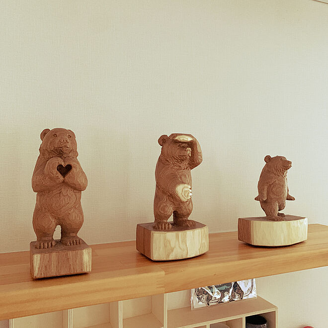 みきおさんのクマ旧作 木彫りの熊約24cm - 置物