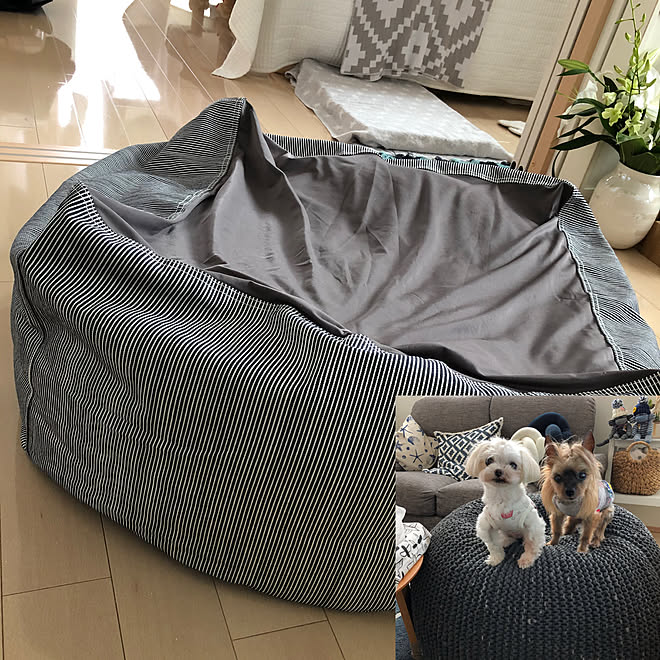 無印良品 ビーズクッションカバー大 ヒッコリー 返っ