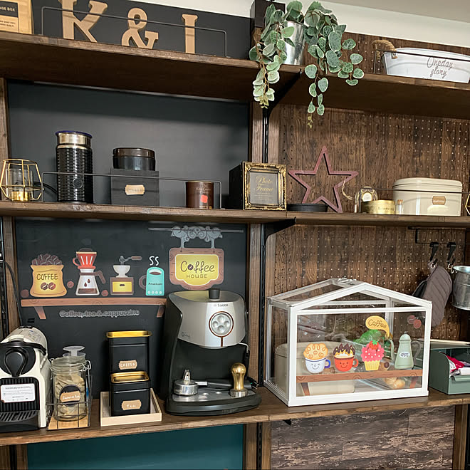 カフェ風インテリア Diy 棚受けレール 100均 2 4材 などのインテリア実例 21 11 13 15 35 46 Roomclip ルームクリップ