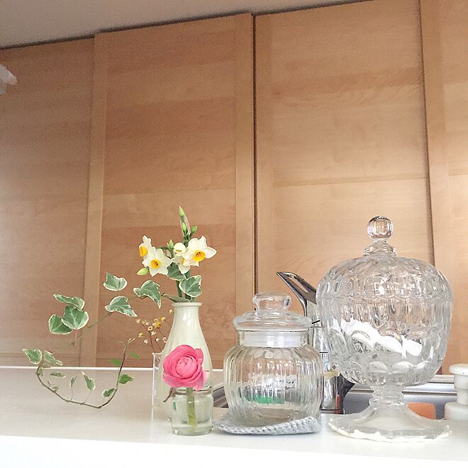 キッチン/ラナンキュラス/水仙咲きました/IKEAワードローブ/IKEAワードローブを食器棚に改造...などのインテリア実例 - 2017-02-20 12:15:11