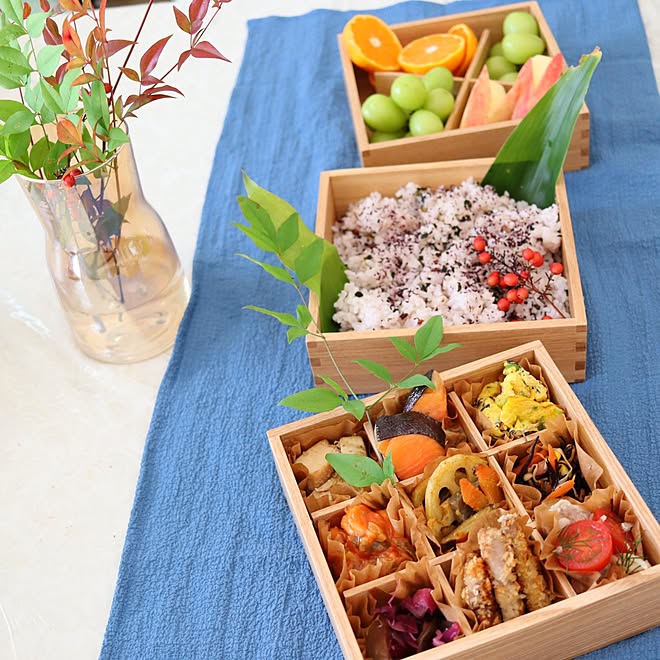 重箱 3段 ナンテン 南天の実/松谷漆器のお重/白木のお重/