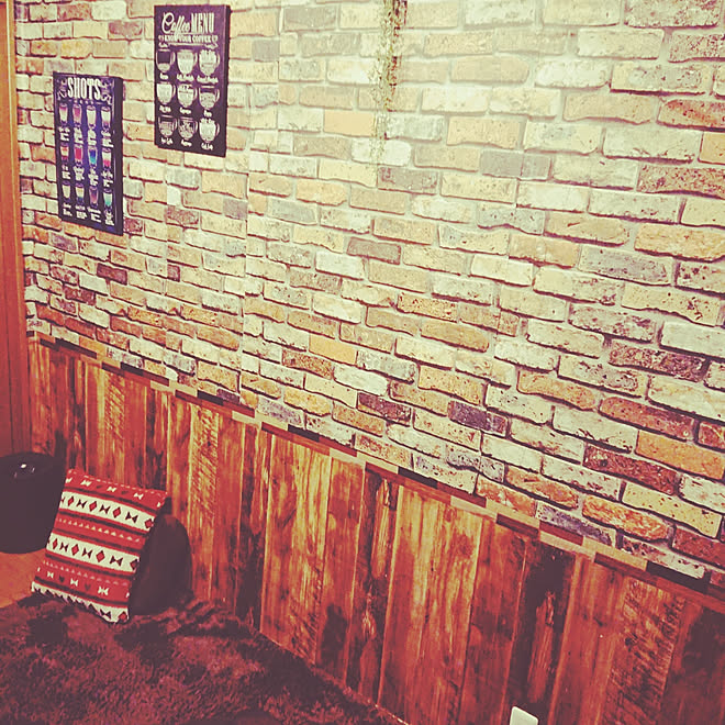 壁 天井 カフェ風 レンガ壁紙 男前インテリア カフェメニューボード などのインテリア実例 18 03 14 19 14 51 Roomclip ルームクリップ