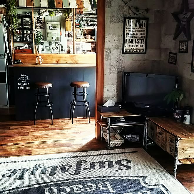 部屋全体 男前 賃貸 男前インテリア コンクリート風壁紙 などのインテリア実例 16 12 23 11 41 47 Roomclip ルームクリップ