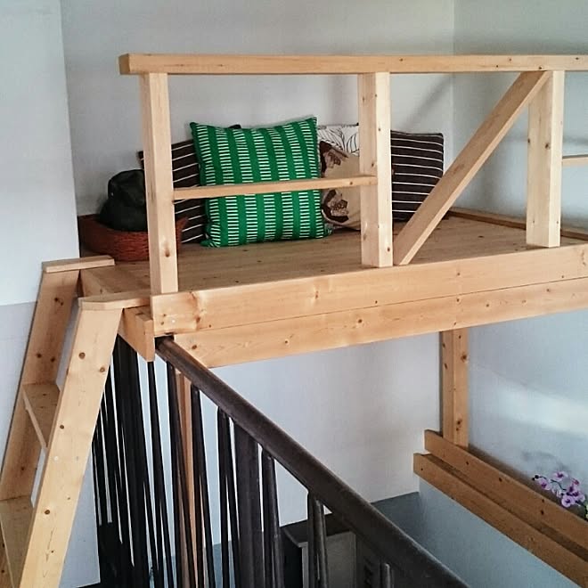 部屋全体/ハンドメイド/ロフトスペース/階段の上/パパの手作り...など