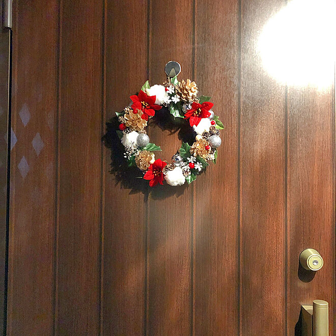玄関ドア/クリスマス/1LDK/フェイクグリーン/セリア...などのインテリア実例 - 2019-11-15 08:52:08