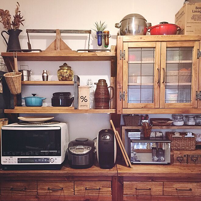 キッチン/DIY食器棚/籐のポット/DIY/ディスプレイ...などのインテリア実例 - 2015-10-05 09:29:21