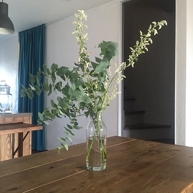 机 足場板テーブル シルバーキャット ユーカリ 花のインテリア実例 15 11 21 10 30 53 Roomclip ルームクリップ