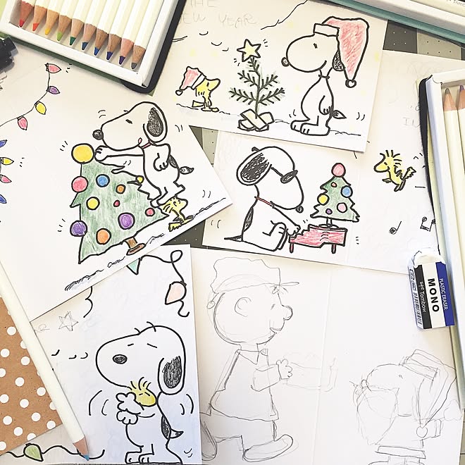 机 Snoopy スヌーピー 手描きカード 手描きイラスト などのインテリア実例 15 12 08 08 55 06 Roomclip ルームクリップ