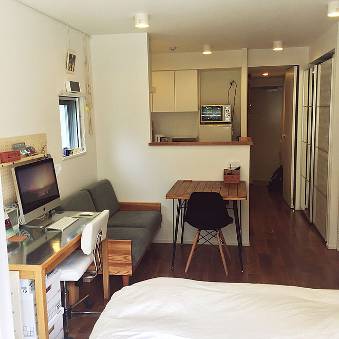 部屋全体 ワンルーム パソコンデスク カウンターキッチン 模様替えのインテリア実例 17 10 03 12 39 36 Roomclip ルームクリップ
