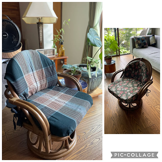 なんちゃってリメイク/会津木綿/籐の椅子をイメージチェンジ/古布  