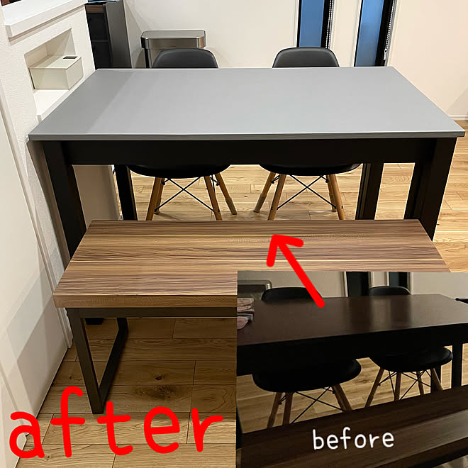 Diy テーブルリメイク グレーの壁紙 Mt Casa 机のインテリア実例 21 11 01 08 54 30 Roomclip ルームクリップ