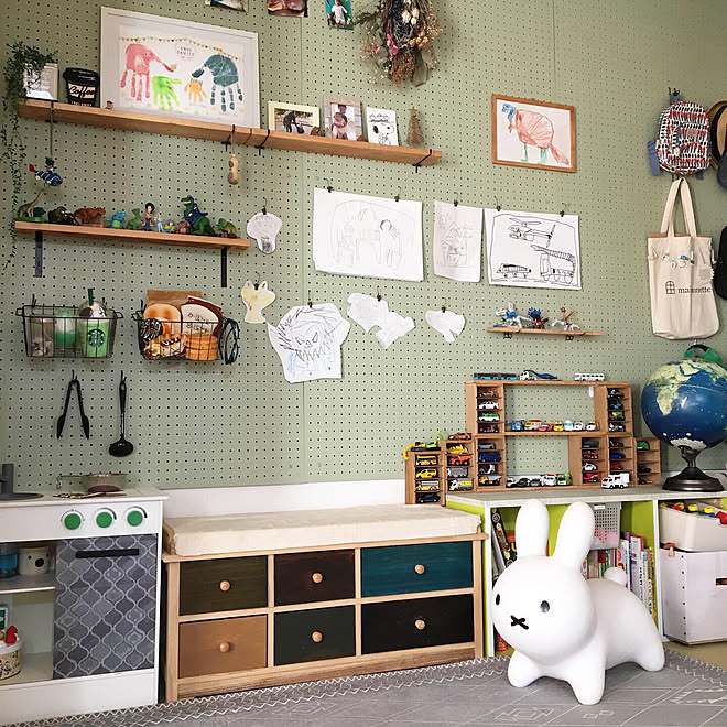 有孔ボード/カゴ収納/トミカ収納/おままごとキッチン IKEA/有孔ボードディスプレイ...などのインテリア実例 - 2019-11-18 12:26:05