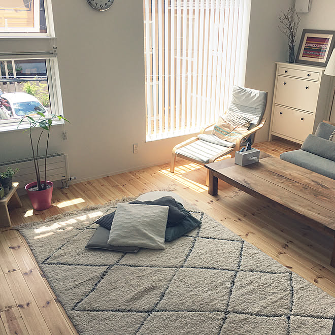 ノーチェ家具/IKEAポエング/IKEAシューズキャビネット/ノーチェダイニングテーブル/グリーン増やしたい♪&hellip;などのインテリア実例