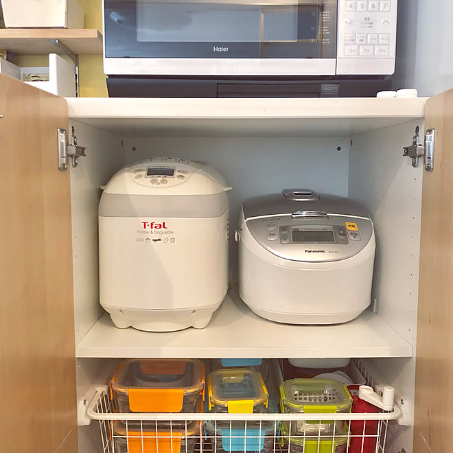 キッチン パナソニック炊飯器 ティファールホームベーカリー シンデレラフィット Ikeaの収納棚 などのインテリア実例 18 05 15 18 05 00 Roomclip ルームクリップ