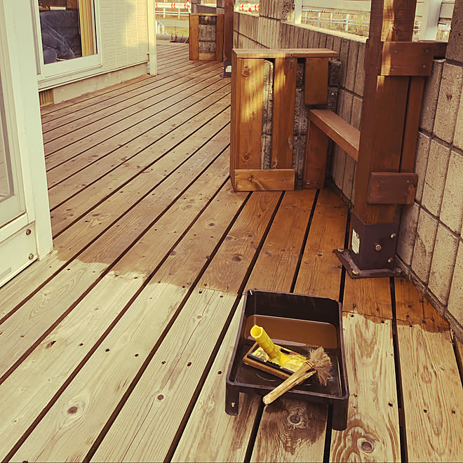 キシラデコール オリーブ 塗装 掃除 ウッドデッキ 暮らしの味方 などのインテリア実例 21 12 22 33 52 Roomclip ルームクリップ