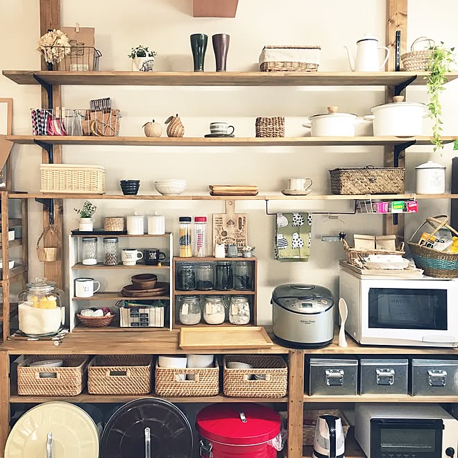 キッチン/ニトリ/無印良品/ディアウォール棚/ニトリかご...などのインテリア実例 20170504 132237 ｜ RoomClip（ルームクリップ）