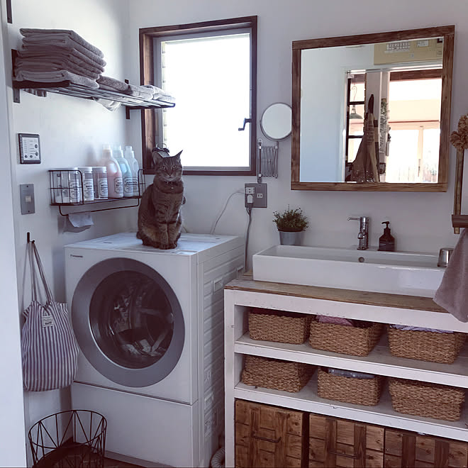 Ikea鏡リメイク Ikea洗面ボウル Diy ねこ セルフリノベーション などのインテリア実例 11 02 11 12 18 Roomclip ルームクリップ