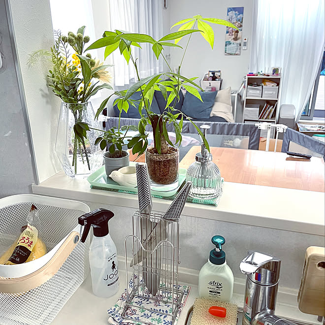 キッチンカウンター こどものいる暮らし ナチュラル Ikea 造花 などのインテリア実例 21 07 13 12 49 56 Roomclip ルームクリップ