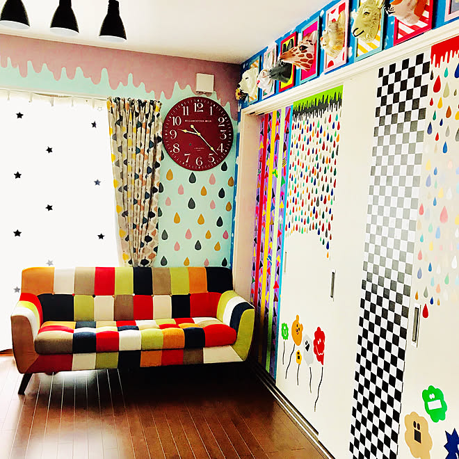 モダンデコ ソファ ペンキ Diy 市松模様 アニマルマスク Ikea フレーム などのインテリア実例 19 07 05 13 18 25 Roomclip ルームクリップ