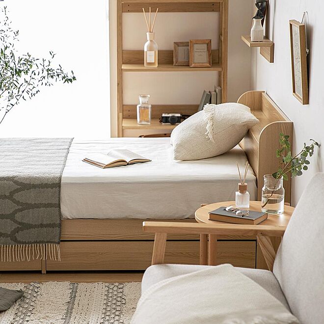 寝室インテリア 北欧ナチュラル シンプル 木目調 収納付き などのインテリア実例 05 25 11 21 31 Roomclip ルームクリップ