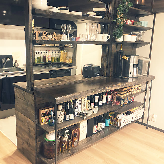 BARカウンター/DIY/観葉植物/カフェ風/キッチンのインテリア実例 ...