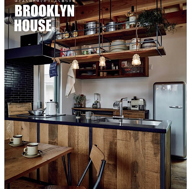 ブルックリンスタイル アイランドキッチン オールド感 ヴィンテージテイスト 男前インテリア などのインテリア実例 21 01 14 21 14 13 Roomclip ルームクリップ