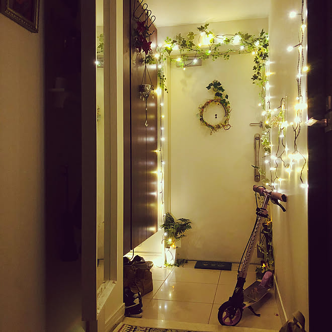 マンション玄関 マンション Rc東京支部 玄関 入り口 ダイソーのフェイクグリーン などのインテリア実例 01 01 17 13 07 Roomclip ルームクリップ