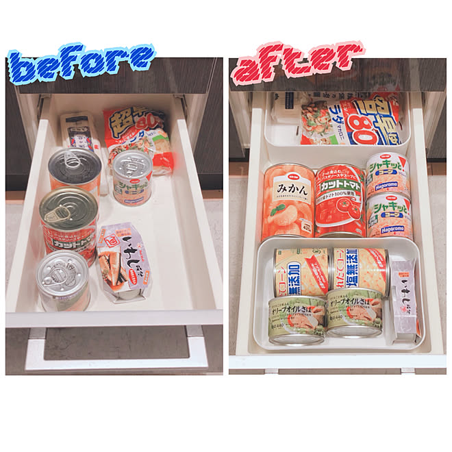 ストック収納 和泉化成 缶詰収納 キャンドゥ ライフトレー などのインテリア実例 22 02 10 17 36 46 Roomclip ルームクリップ