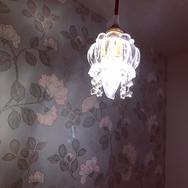 バス トイレ 花柄クロス アクセントクロス トイレの壁紙 ペンダントライト などのインテリア実例 16 11 30 00 22 09 Roomclip ルームクリップ