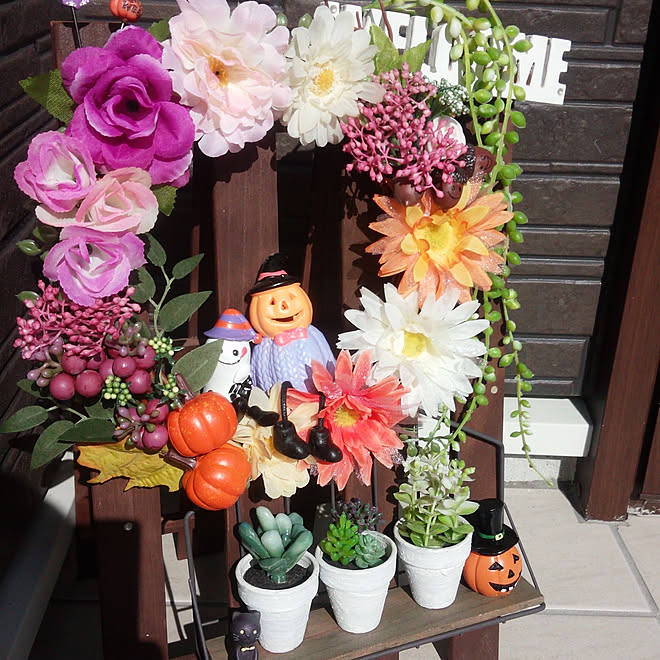 玄関 入り口 100均 リース 手作り ハロウィン雑貨 ウェルカムボードのインテリア実例 17 09 15 00 14 37 Roomclip ルームクリップ