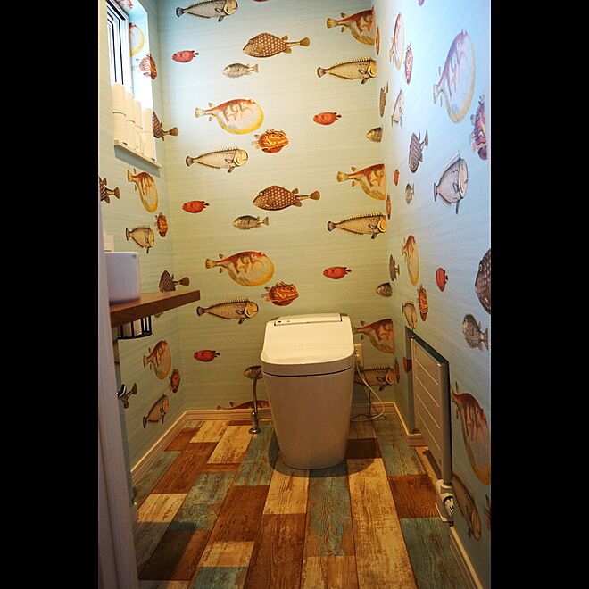 魚 壁紙 輸入壁紙 サンダーソン トイレ などのインテリア実例 2016