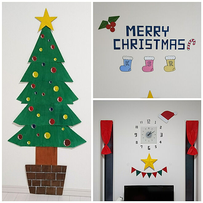 部屋全体 クリスマスツリー 手作り ダンボール工作 クリスマス飾り などのインテリア実例 17 12 01 01 40 18 Roomclip ルームクリップ