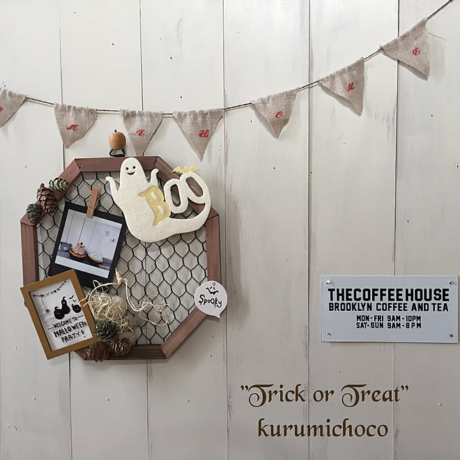 ハロウィン ナチュラルキッチン スマホdeチェキ ガーランド手作り ハロウィンディスプレイ などのインテリア実例 18 09 10 08 29 04 Roomclip ルームクリップ