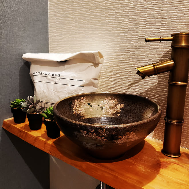 益子焼の手洗い洗面ボウル〔トイレ等に設置可〕