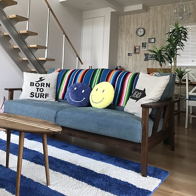 リビング スマイルクッション デニムソファ Wtw ロンハーマン などのインテリア実例 17 04 17 11 18 47 Roomclip ルームクリップ